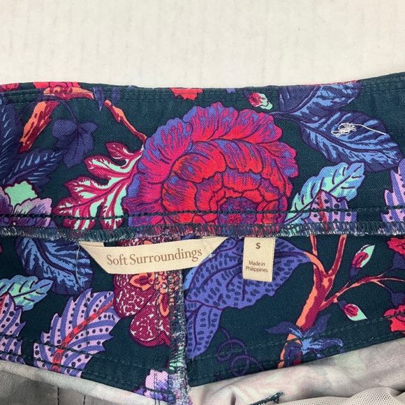 Soft Surroundings Pants Spring Vibrant Floral Print Pull On Zip Ankle S Small - Picture 10 of 13